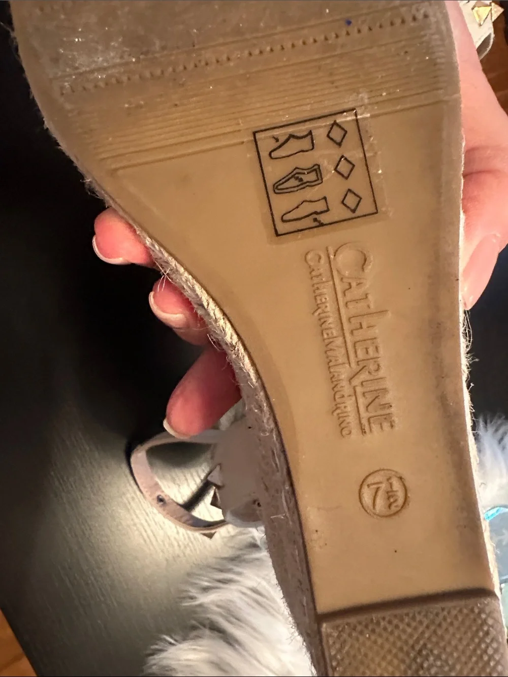 Catherine Malandrino Beige Studded Ankle-Strap Wedge Espadrilles